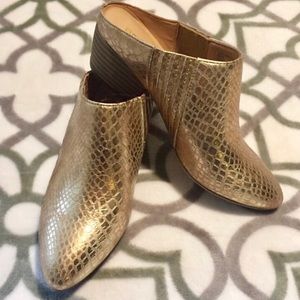 BCBGeneration Gold Snake Embossed Mules